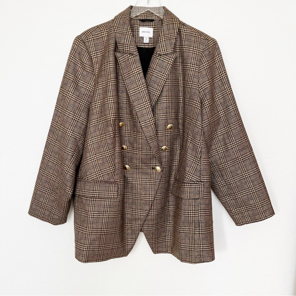 Nine West Womens Blazer Brown and Tan with Metallic Accents Size 2X - Picture 2 of 10